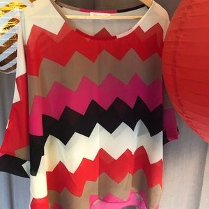 ALLEGRA K swim cover or top sheer chevron XL